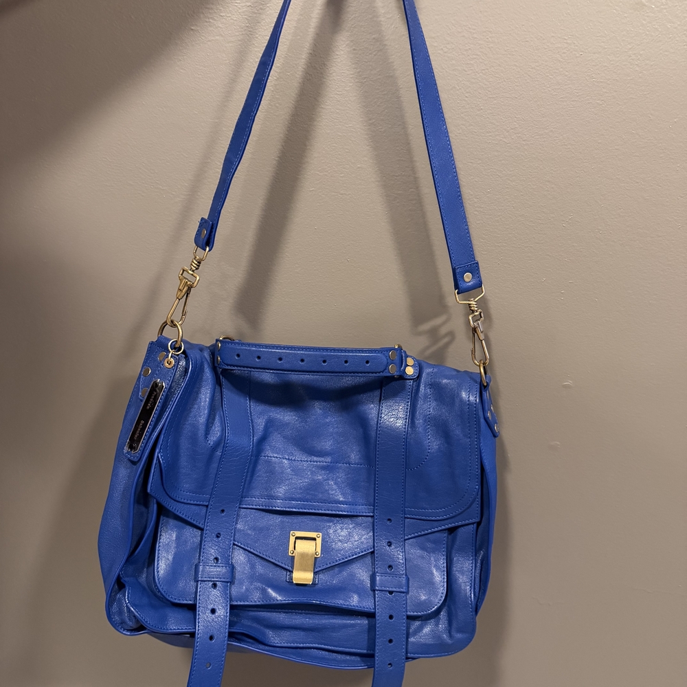 Proenza Schouler PS1 Vibrant Blue Leather Shoulder Bag with Gold Hardware
